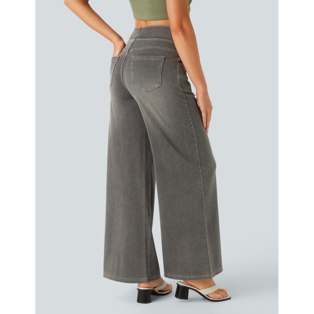 Halara Flex High Waisted Wide Leg Baggy Washed Grey Denim Pants Medium NWT - Picture 2 of 8